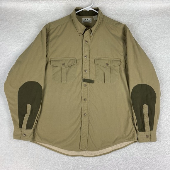 Vintage LL Bean‎ Shirt Mens Size L Tan Fleece Lined Work Button Up Shacket USA - Picture 1 of 15